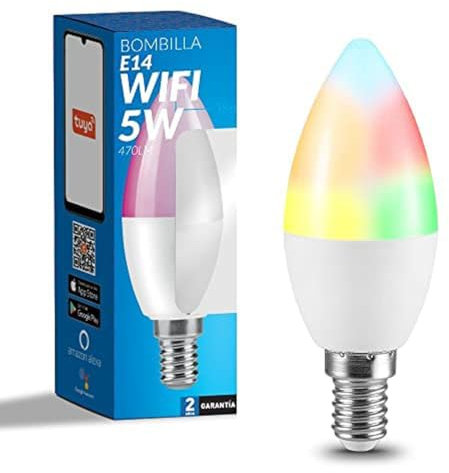 M Ledme - Lampadina LED Smart WiFi a Candela 6W (Eq. 50 W) Attacco E14, non necessita di Hub, RGB+CCT, Dimmerabile, Luce Bianca e Colorata, compatibile con Alexa e Google Home, LM7144