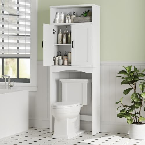 MXARLTR Over The Toilet Storage Cabinet, Over Toilet Bathroom Organizer with Adjustable Shelf and Double Doors, Space Saver Shelf Above Toilet Storage Cabinet (White)