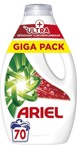 Ariel Lessive Liquide, 70 Lavages, +Ultra Détachant, Élimine Les Taches Incrustées, Même Après 7 Jours, Fabriqué En France