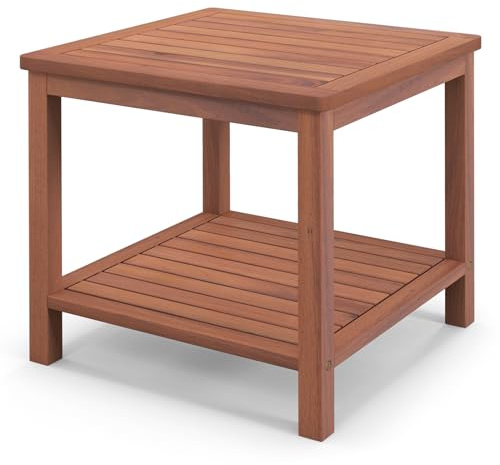 COSTWAY Beistelltisch Akazienholz, Gartentisch, Holztisch, Kleiner Balkontisch, quadratischer Kaffeetisch für Garten, Balkon, Terrasse, 45 x 45 x 45 cm