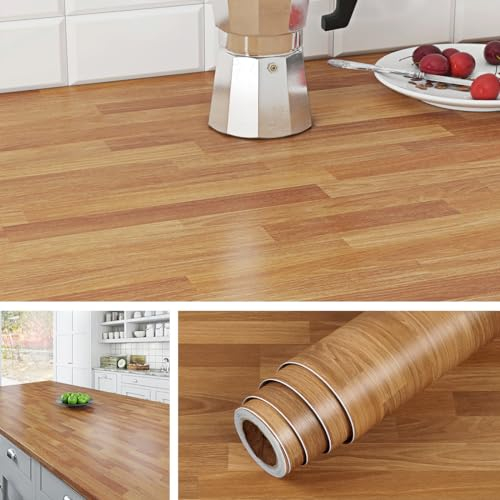 Livelynine Klebefolie Holzoptik Eiche Hell Wasserdicht Folie Arbeitsplatte Küche Holzoptik Buche 500CMx60CM Breit Selbstklebende Folie Holzoptik Hell Küchenrückwand Tisch Holzfolie Selbstklebend Möbel