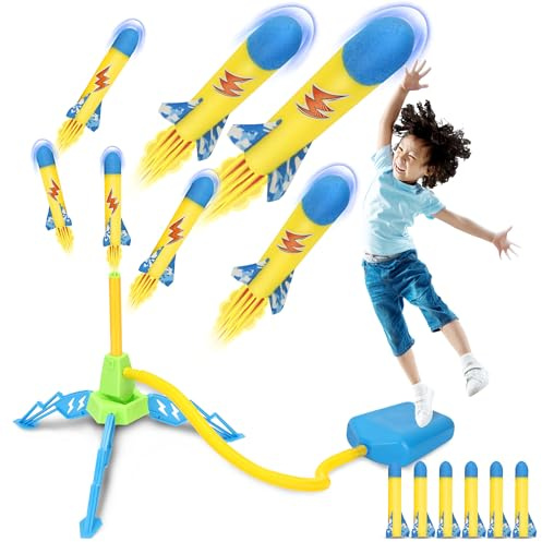 Milifox Lanceur de Fusée en Mousse - Jouet de Fusée pour Enfants - Lanceur de Fusée à Air pour Jeux de Plein Air - Cadeau Parfait pour Garçons de 4 Ans