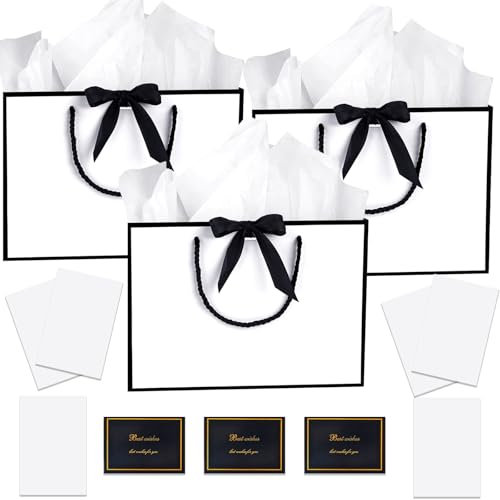3 Stück Geschenktüten, Geschenktüte Groß, Geschenk Tüte Große Geschenktüte Geschenktüte Geburtstag Mit Schleifenbändern + 3 Grußkarten +6 Taschentüchern Mit Henkel Für Geburtstag Hochzeit Feier Party
