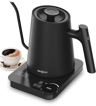 PARIS RHÔNE Schwanenhals Wasserkocher,0.9L Wasserkocher mit Temperatureinstellung, Kontrollanzeige, Drehknopf, Warmhaltefunktion für 24 Stunden