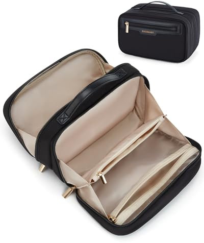 BAGSMART Kosmetiktasche Make-up Organizer Tasche Große Kulturbeutel Weit zu öffnende,für Toilettenartikel in Reisegröße,Zubehör,Flaschen,Bürsten,Schwarz