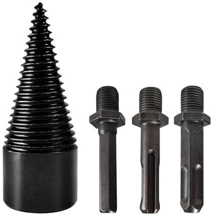 PEESHON Foret de Fendage de Bois, 32mm Fendeur de Bois de Cône de Forage avec 3 Poignées de Forage, Cône de Forage à Bois, Foret pour Fendeur de Bois, Forage Bois de Chauffage
