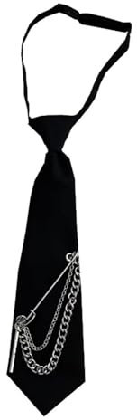alloneslife Damen-Krawatte, japanische Punk-Krawatte, lange Kette, Metallnadel, Uniform, verstellbar, vorgebunden, Hemd, Kragen, Länge: 32 cm, 48