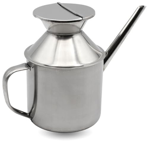 CHEFZOCO Aceitera acero inoxidable, Dispensador de Aceite, Botella para Aceite de Cocina, Vinagrera de Acero Inoxidable, Recipiente para Aceite, Dosificador de Aceite, 11 cm longitud, 200 ml