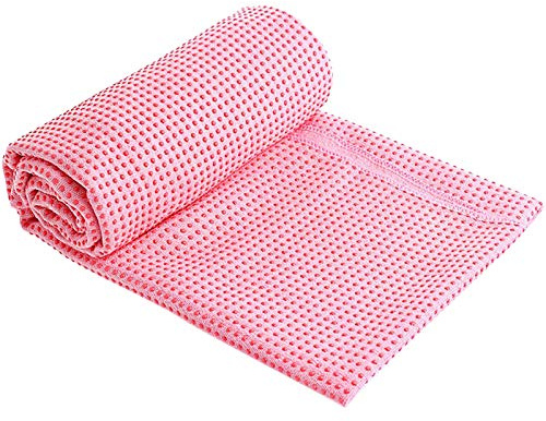 Antideslizante Toalla Yoga para Colchoneta con Bolsa de Transporte de Malla, 183x63cm Microfibra Toalla de Deporte para Esterilla de Yoga con Agarre de Silicona para Hot Yo ga Bikram Pilates (Rosa)