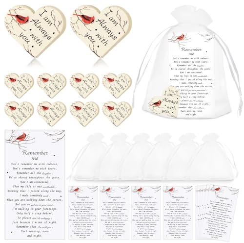GUDELAK 100Sets Funeral Favors, Celebration of Life Decorations with Pocket Hug Token Funeral Prayer Cards and Organza Bags, Cardinal Memorial Gifts for Funeral Cardinal Gifts Decorations