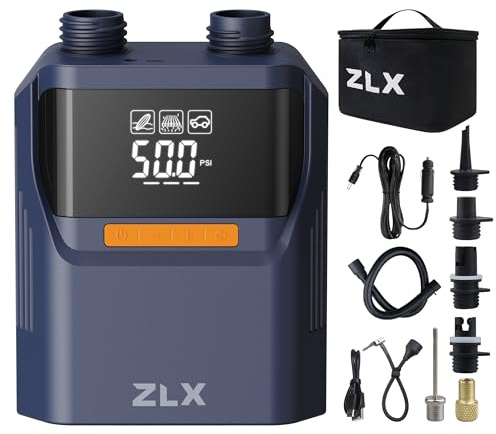 ZLX Elektrische Luftpumpe 50PSI SUP Pumpe mit Integrierter Batterie Wiederaufladbar, Hochdruck Doppelstufen & Auto-Off Inflation/Deflation, Zubehör für Aufblasbare Kajaks, Boote, Zelt, Luftmatratze