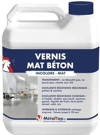 Metaltop - Vernis Mat Beton - 5 L - Protection invisible et durable pour sols en béton, sans modifier l'aspect