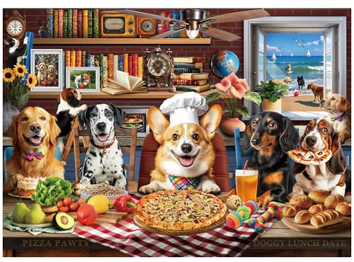 BenBen 500 Piece Puzzles for Adults, Dogs' Dinner Party, Patterned Back
