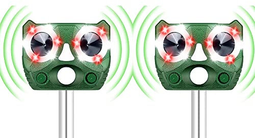 2x Repellente di animali a ultrasuoni solari, repellente di animali all'aperto a ultrasuoni, repellente di zanzare resistente all'acqua e anti-gatto, può cacciare conigli, guaine, cervi, pappagalli