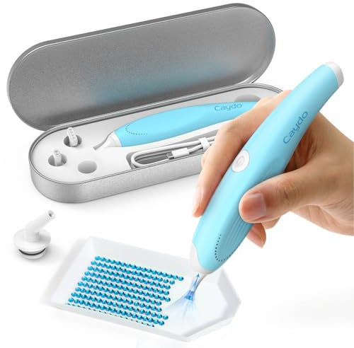 Caydo Elektrischer Diamond Painting Stift, Ergonomisches Diamond Painting Zubehör mit Multi-Spitzen, Diamond Paint Stift zum Setzen von AB-Diamanten ohne Wachs (Blau)