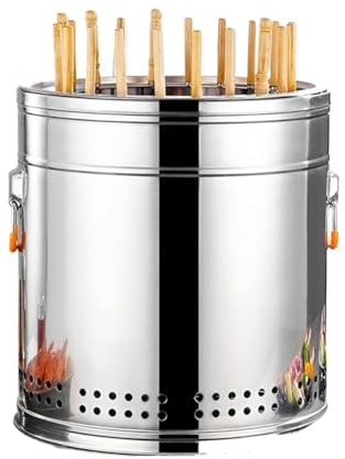 Camping Bbq StoveBarbecue Grill Smoker Smokeless Barbecue Hanging Grill With 30 Skewers Stainless Steel Charcoal Stove Charcoal Braised Grill Barrel Large Capacity Portable 360°All Round Roasting Oven