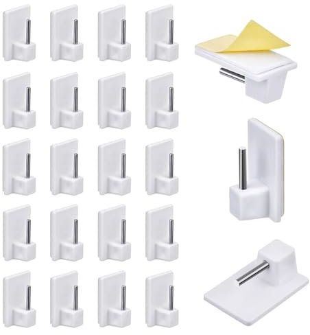 20 PCS Self Adhesive Hooks,Window Hooks Adhesive,Plastic Sticky End Window Hook,net Curtain for Net Curtain Rods(White,Square)