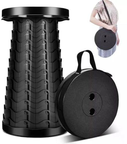 HMK TRADERS Portable Telescopic Stool – Retractable Folding Stool with Carry Strap | Lightweight & Adjustable for Garden, Beach, Picnic, Camping, BBQ, Fishing & Hiking (Black)