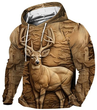Felpe con cappuccio stampate per gli uomini felpa animale da uomo con incisione 3D cervi felpe cervi caccia casual pullover all'aperto felpe calde a maniche lunghe pullover casual coulisse felpa con