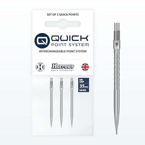 Harrows HM Grip Heavy Metal Quick Points – Pointes de fléchettes inspirées de Ryan Searle avec Anneaux de préhension carrés – Système de Pointe Rapide Anti-Rupture pour échanges Rapides de Points