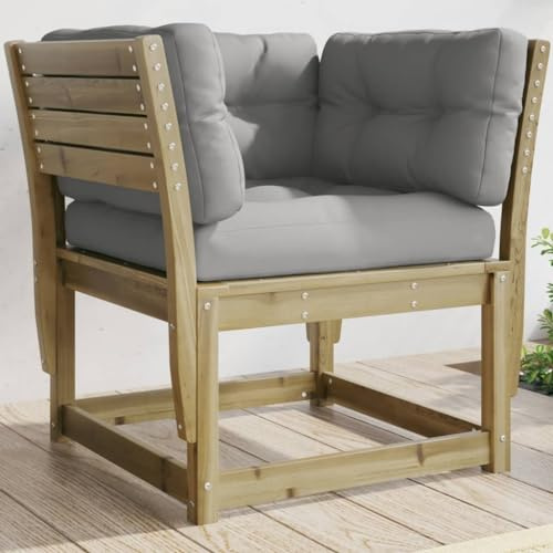 Bucmath Trädgårdsoffa med armstöd, kudde, impregnerad furu, 83 x 73 x 78 cm, modulär för terrass och trädgård, väderbeständig