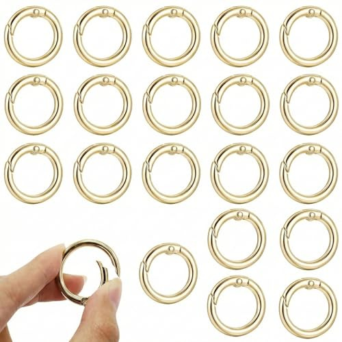 KSJEHW 20 Piezas 25mm Anillo de Resorte Redondo Hebilla a Presión Redonda Clip de Gancho de Llavero de Aleación de Zinc para Manualidades y Accesorios de Bolsos (Oro)