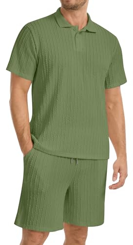 LVCBL Men's Tracksuits Polo Shirt & Shorts 2 Piece Set Summer Tracksuit Clothing Fashion Casual T-Shirts and Shorts Green 3XL