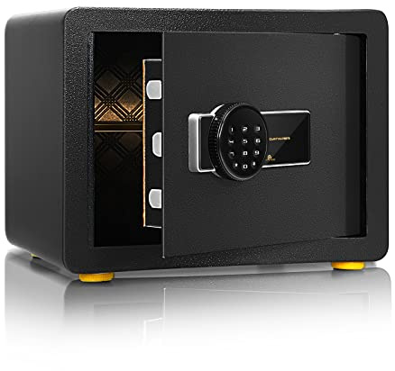 ZBZFGE Säkerhetsbox, säkerhetsskåp, brandsäkert elektroniskt säkerhetsskåp med digital knappsats, nödnyckel, anti-kikarkod och larmsystem/svart/40 x 30 x 30 cm