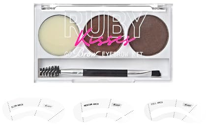 Ruby Kisses Go Brow Eyebrow Kit, Dual Shade Powder & Wax, Includes 3 Stencils, Perfect for Shaping & Defining, Natural Brow Look, Ideal for Sparse Brows