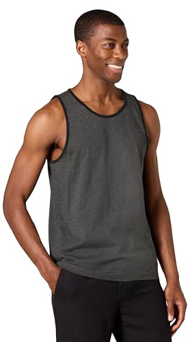 Amazon Essentials Men's Regular-Fit Sleeveless Tank Top, 100% Cotton, Black Charcoal Heather, Large