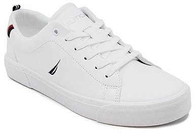 Nautica Men's Fashion Sneaker, Classic Tennis Low Top Loafer, Casual Lace-Up Shoe-Graves-White/Navy Size-10