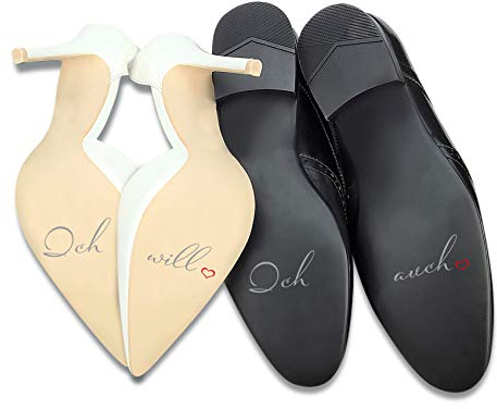 Aufkleber Set für Hochzeitsschuhe Schuhsticker Hochzeit Trauung Schuhe Heiraten Sticker Folie Selbstklebend Sprüche Symbole (Silber Glanz, K121 K127 Ich will ich auch 2)