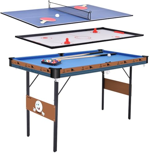 DRM 55Inch Multi Function 3 in 1 Combo Game Table, Folding Pool Table/Billiard Table, Hockey Table, Table Tennis Table with All Accessories