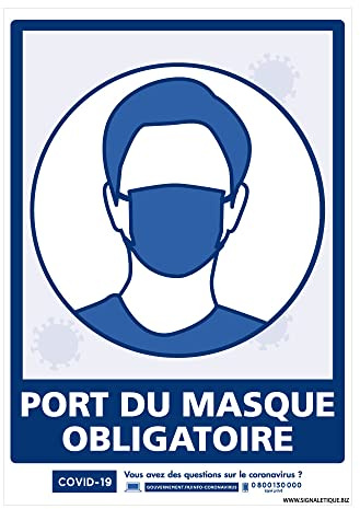 Panneau Port du Masque Obligatoire Rectangulaire. Signalisation CORONAVIRUS. Autocollant Masque Obligatoire, Panneau PVC, Aluminium - 300 x 420 mm - Plastique PVC 1,5 mm