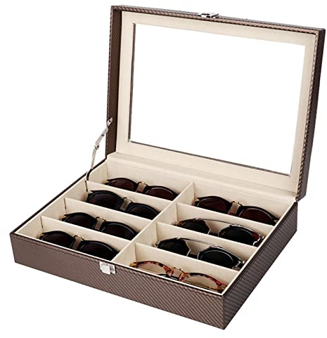 Brillenbox Brillen Display Brillenkoffer, Mens Holz Kohlefaser 8 Slots Sonnenbrille Box Halter Clear Top Brillen Display Speicherorganisator Fall Fach Geschenk Brillenaufbewahrung Sonnenbrillen Aufbew