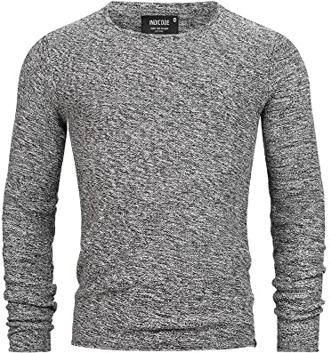 Indicode Herren Loakim Klassischer Strickpullover mit Rundhalsausschnitt | Pullover Herrenpullover Pulli meliert für Männer Charcoal Mix, L