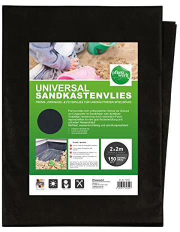 Pflanzwerk® Premium SANDKASTENVLIES 2x2 m - 150g/m² - Vlies Drainagevlies Unkrautvlies Kinder Sandkastenunterlage *100% ÖKOLOGISCH* *100% WASSERDURCHLÄSSIG* *10 Jahre GARANTIE*