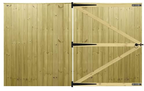 MADE TO MEASURE Wooden Double Driveway Gates Pair Bespoke Lighter Semi-Braced Framing with Interlocked Tongue & Groove Boards Flat Top Design <6ft (180cm) High x <10ft (305cm) Wide +600mm Hinge Pack