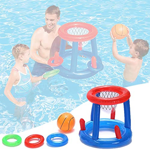 LAMOOER Jouets de Basket-Ball de Piscine Gonflable, Anneau de Natation Flottant et Jeux de Lancer de Ballon de Plage Plaisirs de Fête Jeu de Bataille d’Eau pour Enfants et Adultes (A - Basketball)