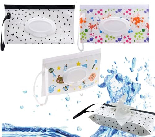 Boite Lingettes Humides,3 Pièces Pochette de Lingettes Humides,Distributeur Lingettes Humides,Pochette Lingettes Bébé,Sac à Lingettes Mouillées,Réutilisable Boite Lingette Bebe,Sac Lingettes Humides