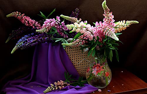 Puzzle 1000 Pieces Adulte été Fleurs Lupins Bouquet Nature Morte 75 * 50Cm