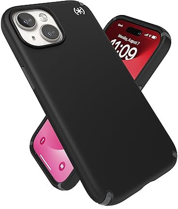 Speck Schwarze iPhone 15 Hülle MagSafe - Slim Phone Case - Kompatibel mit iPhone 14 & 13 - Presidio2 Pro Schwarz/Schiefergrau/Weiß