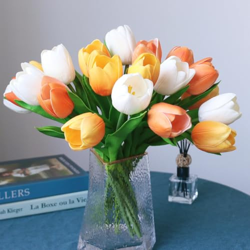 Buart tulpanblommor i höstfärger, konstgjord lyx, stor tulpan, alla hjärtans dag, mors dag, påsk, hem, kök, bröllopsdekorationer (11 st)