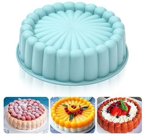 Heveer Stampi in Silicone per Torte Charlotte Antiaderente Stampi in Silicone Rotondo Riutilizzabile Stampo per Torte per Cheesecake Flan Pane Teglie 8 Pollici Blu