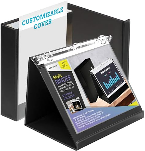 Performore Black Easel Binder - 1.5 Round Ring Flip Display Easel Folder - Presentation- Standing Clipboard for Desk - Flip Chart Easel - Foldable