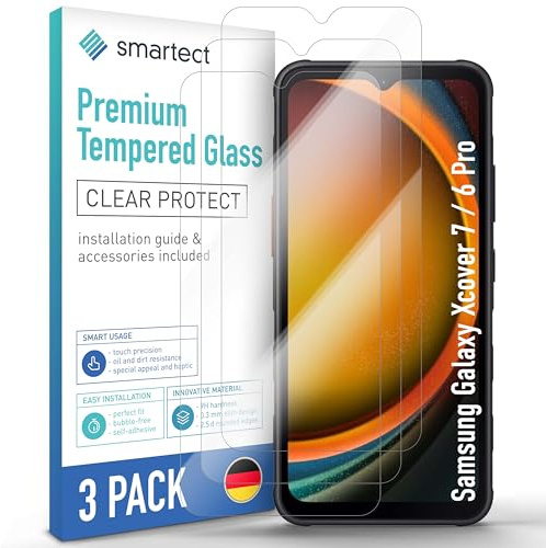 smartect [3 Stycken, Clear] Skärmskydd kompatibel med Samsung Galaxy Xcover 7 Pro/Xcover 7 / Xcover 6 Pro, HD Screen Protector i Härdat Glas 9H, Bubbelfri Installation, Anti-Fingeravtryck