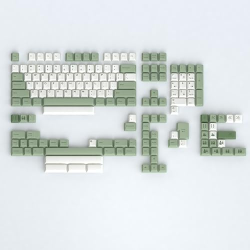 auguri PBT Bamboo Forest Keycaps for Mechanical Keyboard 60% 65% 75% Cherry Profile Green White Keycaps Dye Sub Custom Gaming Keyboard Keycaps for Gateron MX Switches with Key Cap Puller