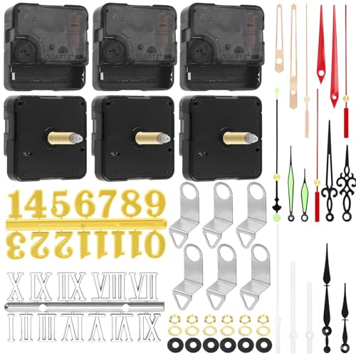 Swpeet Kit di 6 meccanismi di movimento per orologio da 28 mm, 6 movimenti dell'orologio con 6 ganci, 6 diverse paia di lancette orologio, 6 set di accessori di montaggio, 2 set di numeri per orologio
