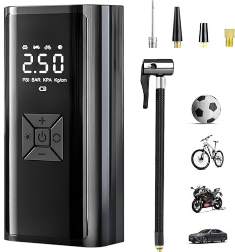 Compresor Aire Portátil, Inflador Ruedas Coche, 150PSI 12V DC 6000mAh Mini Compresor de Aire con Luz LED, Hinchador Ruedas Coche para Bicicleta, Coche, Moto, Vcooter, Balones