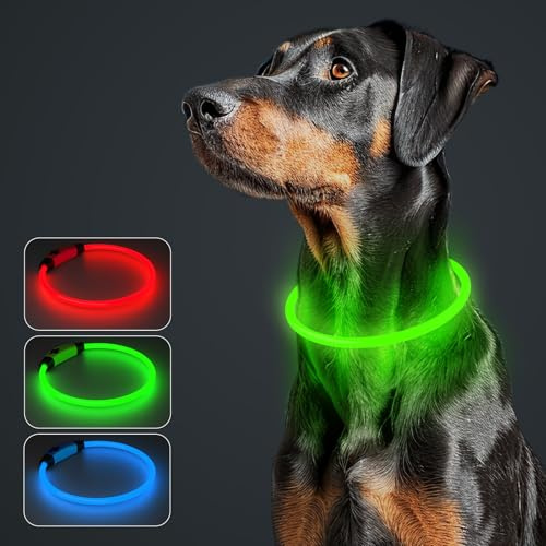 MASBRILL Light Up Collar, LED Dog Collar Lights for Night Walking, Size-Adjustable Glowing Collars with 3 Modes for Small to Large Dogs, Green
